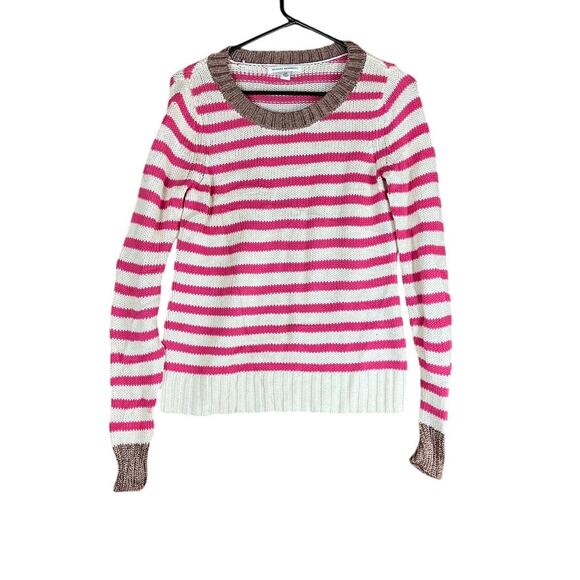 Banana Republic Womens Sweater White Pink Striped Crew Neck Long Sleeve XS - Picture 1 of 12